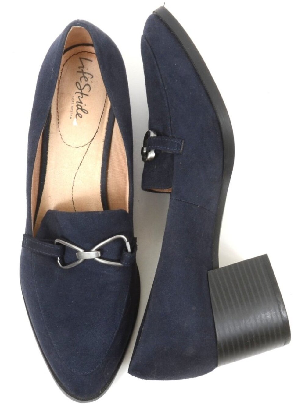 LifeStride Womens 10 Devyn2 Navy Blue Fabric Block Heel Loafer Lux Pump Nautical